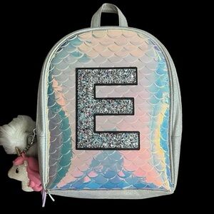 Holographic Mermaid Scale Mini Backpack Y2K Kawaii Initial "E" Fairy Magic